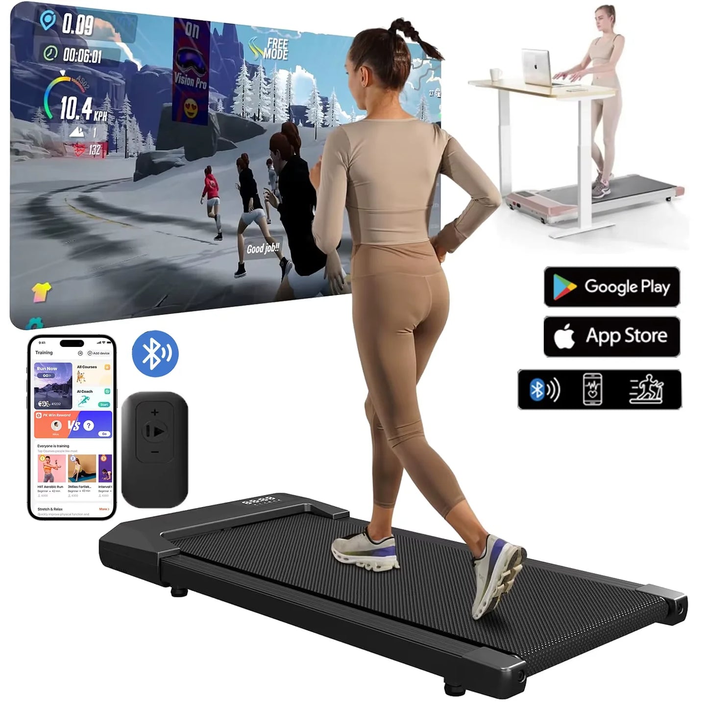 Superun Under-Desk Walking Treadmill with Bluetooth & App Control